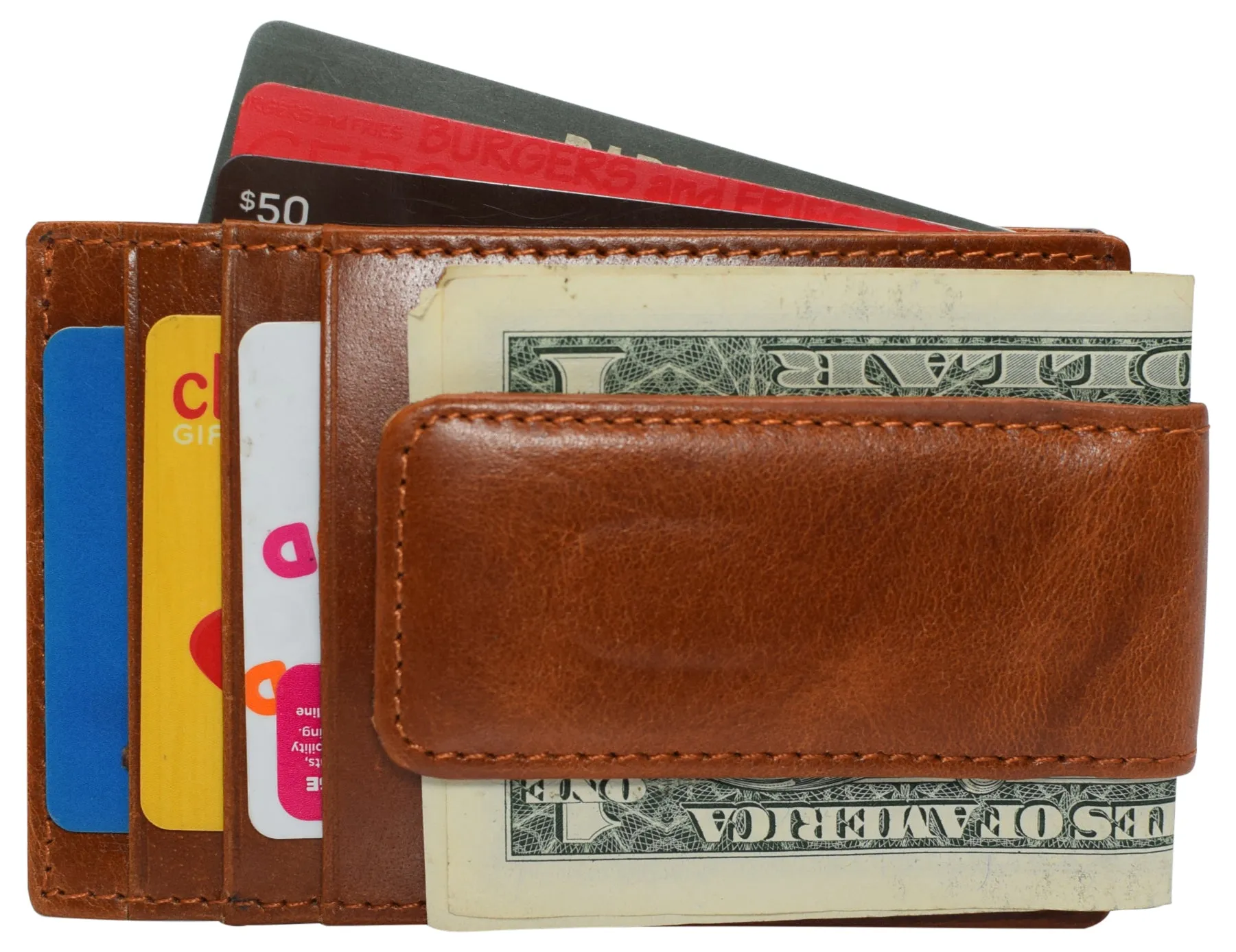 RFID Blocking Front Pocket Money Clip Vintage Leather Strong Magnetic Slim Wallet