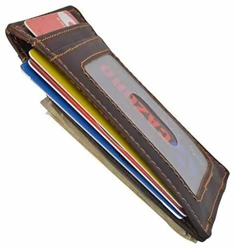 RFID Blocking Front Pocket Money Clip Vintage Leather Strong Magnetic Slim Wallet