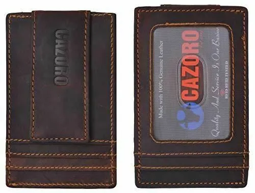 RFID Blocking Front Pocket Money Clip Vintage Leather Strong Magnetic Slim Wallet