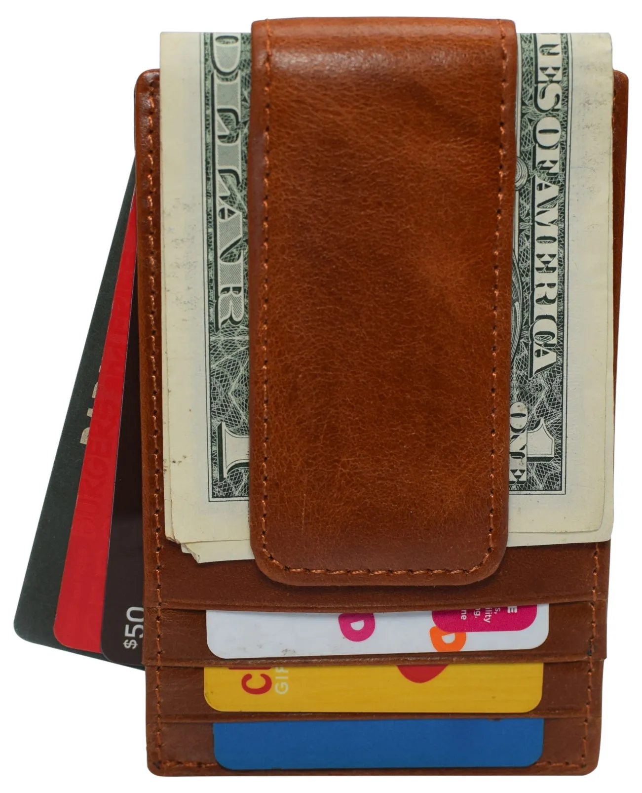 RFID Blocking Front Pocket Money Clip Vintage Leather Strong Magnetic Slim Wallet