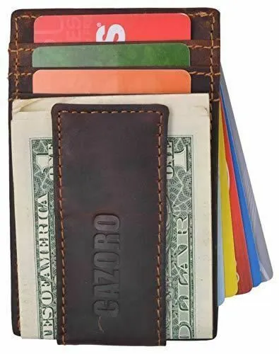 RFID Blocking Front Pocket Money Clip Vintage Leather Strong Magnetic Slim Wallet