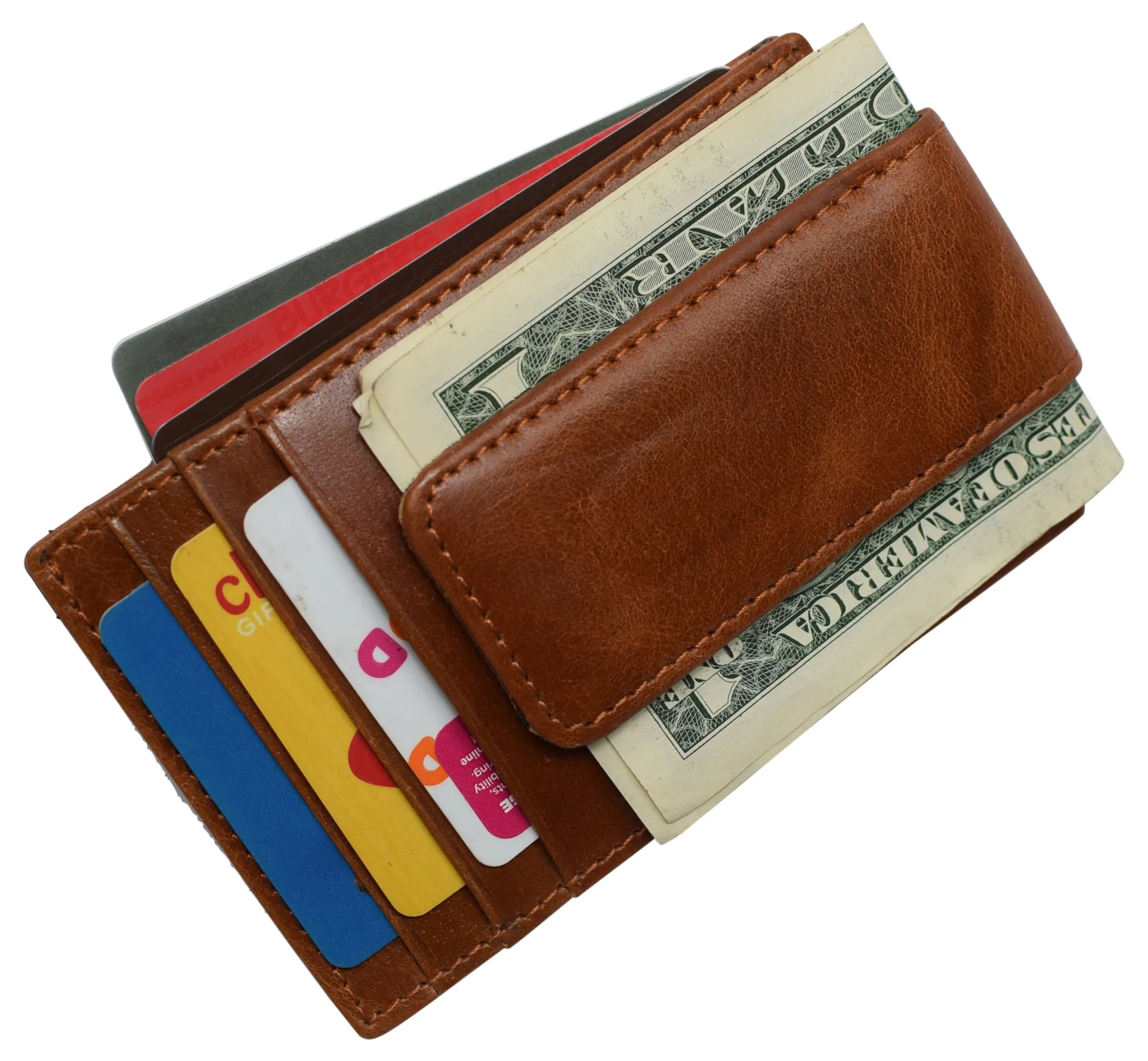 RFID Blocking Front Pocket Money Clip Vintage Leather Strong Magnetic Slim Wallet