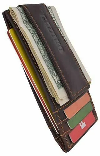 RFID Blocking Front Pocket Money Clip Vintage Leather Strong Magnetic Slim Wallet