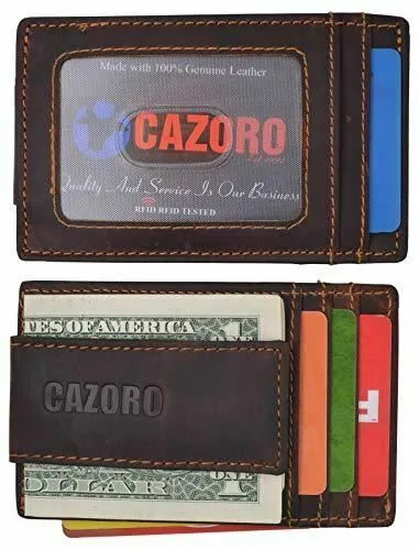 RFID Blocking Front Pocket Money Clip Vintage Leather Strong Magnetic Slim Wallet