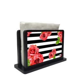 Tissue Holder Paper Napkin Stand - Vintage Red Flowers