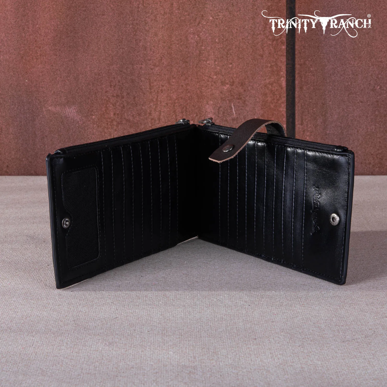 Trinity Ranch Genuine Hair-On Cowhide Tooled Bi-Fold Wallet/Card Organizer