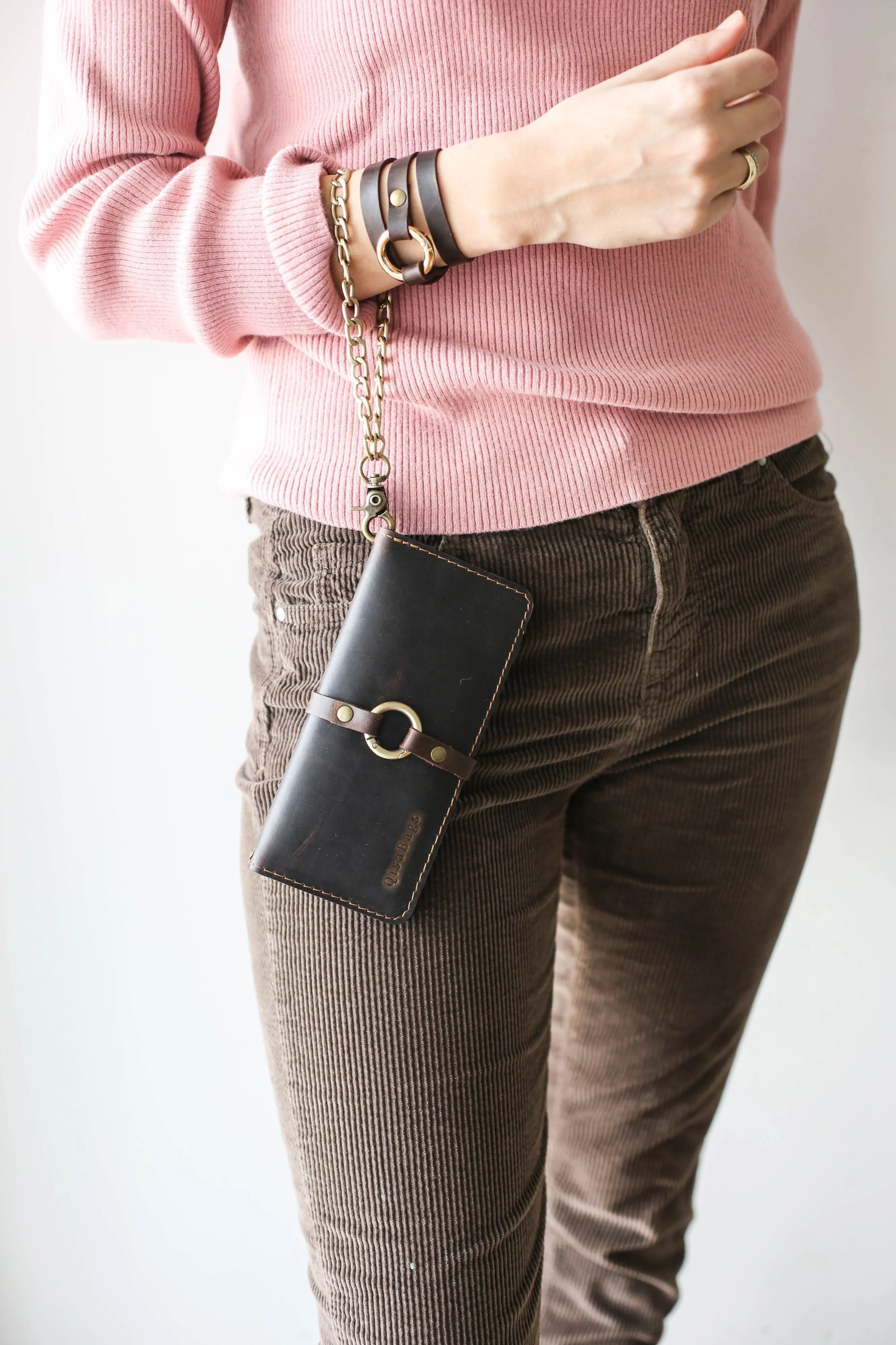 Women's Bifold Dark Brown Leather Wallet - N01
