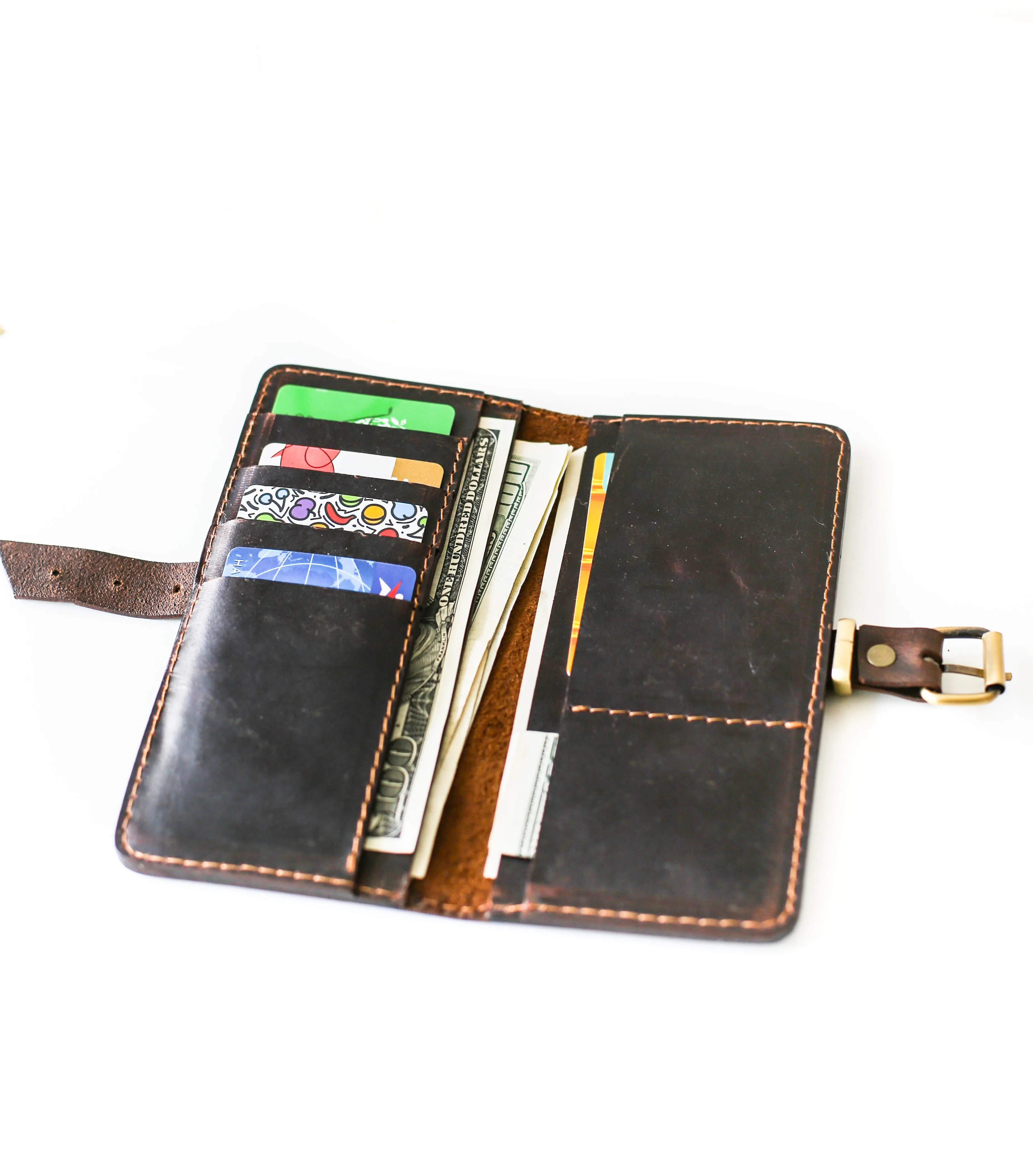 Women's Bifold Dark Brown Leather Wallet - N01