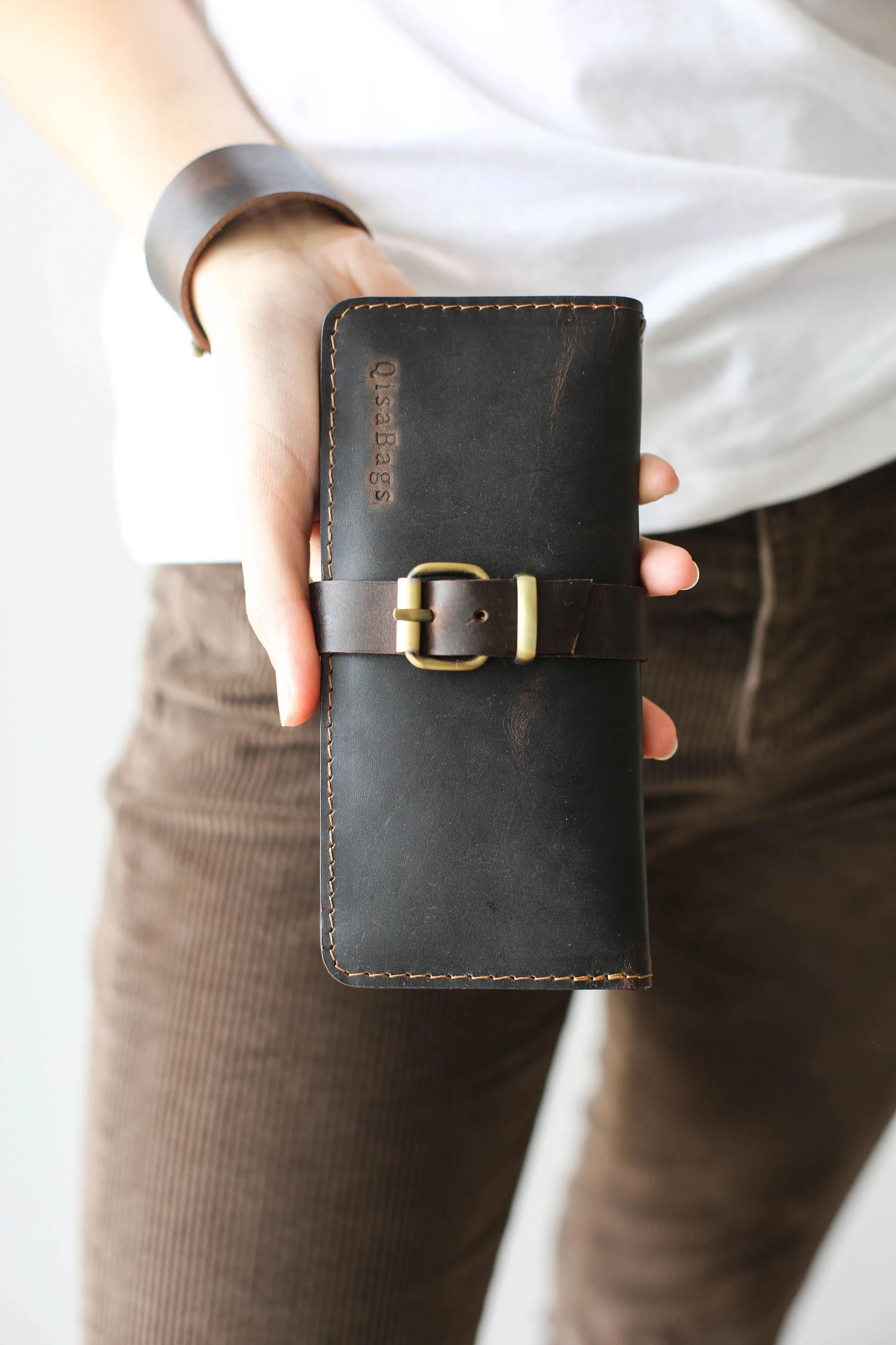 Women's Bifold Dark Brown Leather Wallet - N01